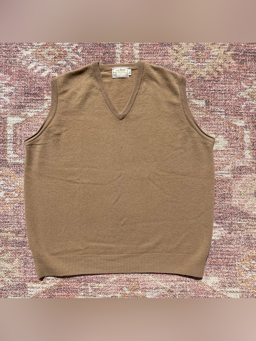 Vintage L.L.Bean 100% Virgin Lambswool Sweater Vest Tan / Brown Mens XL Tall